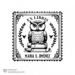Ex Libris con búho 45x45 mm personalizable