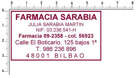 Sello farmacia 6x3 cm con datos fiscales