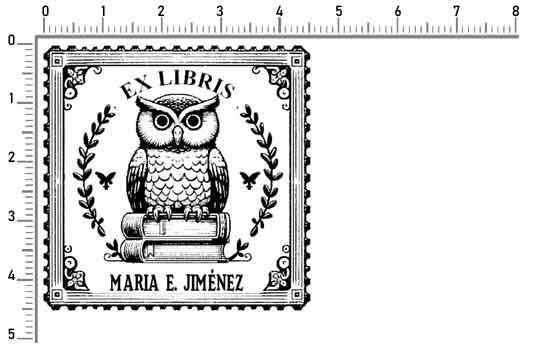 Ex Libris con búho 45x45 mm personalizable